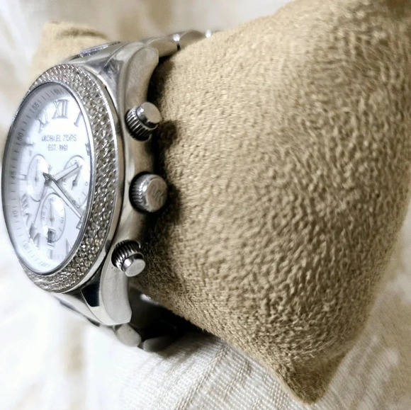 Michael Kors Layton Chronograph Silver Rhinestone Embellished Watch main image 13